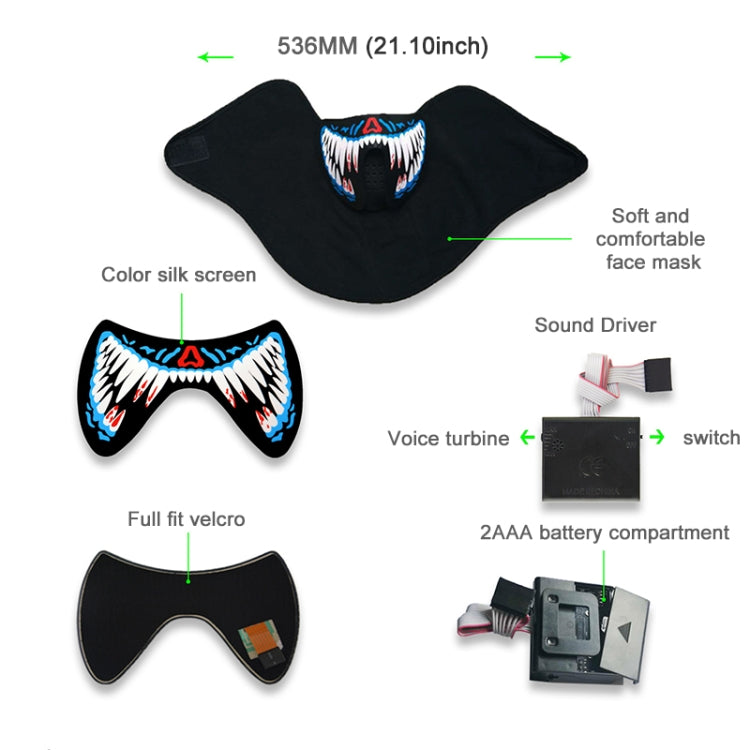 Maschera Halloween LED con controllo vocale 22x15 cm