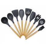 kn020 Set di utensili da cucina con spatola antiaderente in silicone con manico in legno versione A 9 in 1, A Version