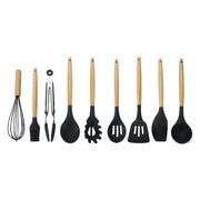 kn020 Set di utensili da cucina con spatola antiaderente in silicone con manico in legno versione B 9 in 1, B Version