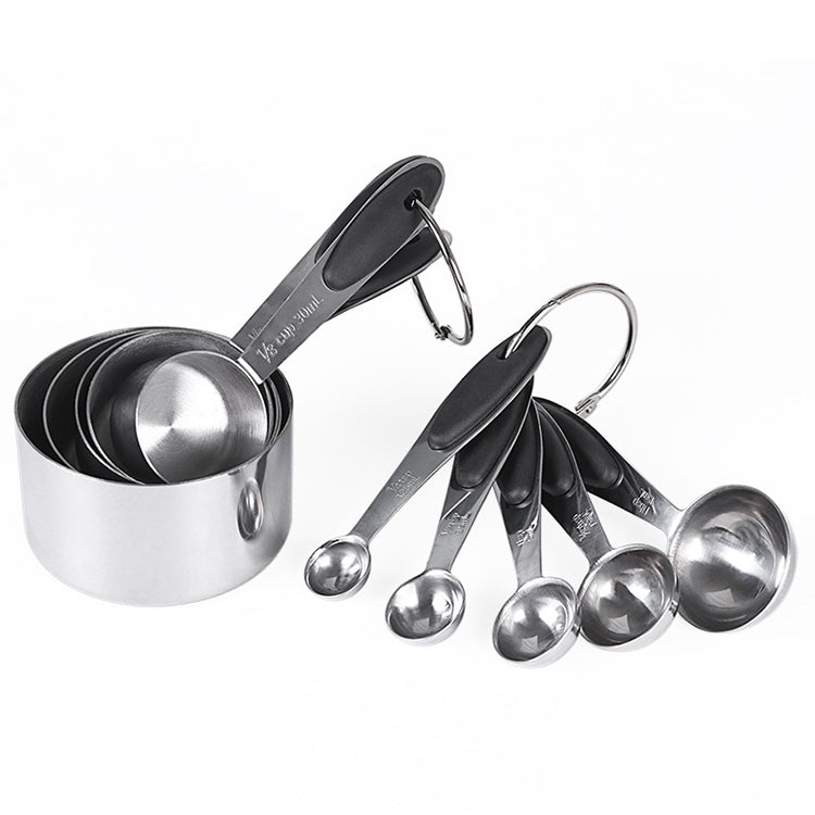kn650 Set di strumenti per la cottura di stampi per dolci con cucchiaio dosatore in acciaio inossidabile nero 10 in 1, 10 in 1 Measuring Spoon(Black)