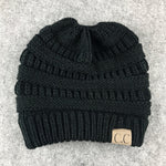 Cappello da lavoro a maglia con cappuccio a coda di cavallo con lettera CC per donna, Black, Grey, Magenta, Black+Grey, Red, Baby Blue, White, Wine Red, Brown