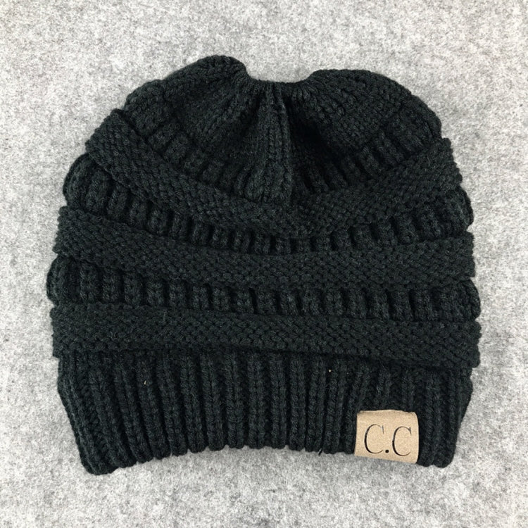 Cappello da lavoro a maglia con cappuccio a coda di cavallo con lettera CC per donna, Black, Grey, Magenta, Black+Grey, Red, Baby Blue, White, Wine Red, Brown