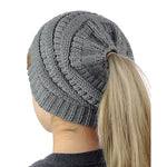 Cappello da lavoro a maglia con cappuccio a coda di cavallo con lettera CC per donna, Black, Grey, Magenta, Black+Grey, Red, Baby Blue, White, Wine Red, Brown