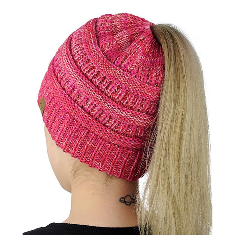 Cappello da lavoro a maglia con cappuccio a coda di cavallo con lettera CC per donna, Black, Grey, Magenta, Black+Grey, Red, Baby Blue, White, Wine Red, Brown