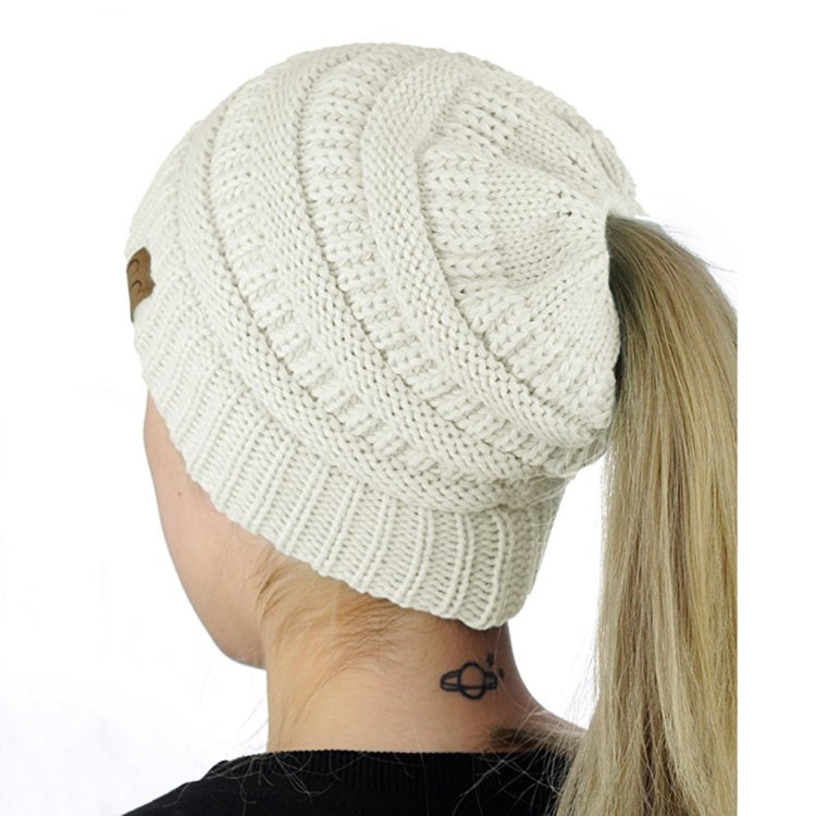 Cappello da lavoro a maglia con cappuccio a coda di cavallo con lettera CC per donna, Black, Grey, Magenta, Black+Grey, Red, Baby Blue, White, Wine Red, Brown
