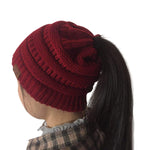 Cappello da lavoro a maglia con cappuccio a coda di cavallo con lettera CC per donna, Black, Grey, Magenta, Black+Grey, Red, Baby Blue, White, Wine Red, Brown