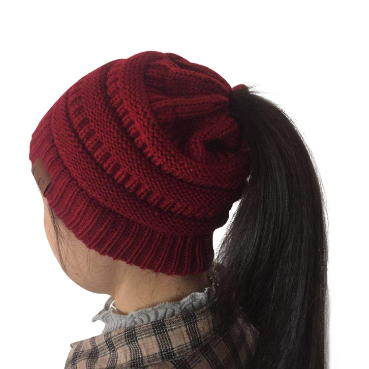 Cappello da lavoro a maglia con cappuccio a coda di cavallo con lettera CC per donna, Black, Grey, Magenta, Black+Grey, Red, Baby Blue, White, Wine Red, Brown