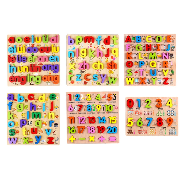 Puzzle per bambini in legno per bambini Giocattoli educativi Puzzle per bambini Piastra cognitiva (0-9 numeri arabi), 26 Minuscules Style, vowel Style, 0~19 numbers Style, 26 majuscule Style, 0~9 numbers Style