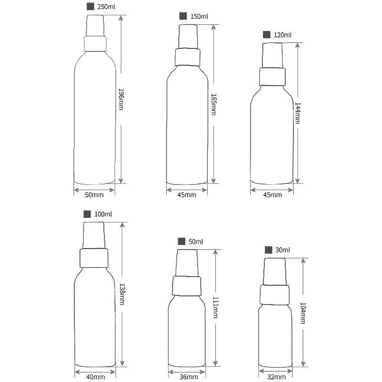 Bottiglia in alluminio con atomizzatori a nebbia fine in vetro ricaricabile, 50 ml, 50ml