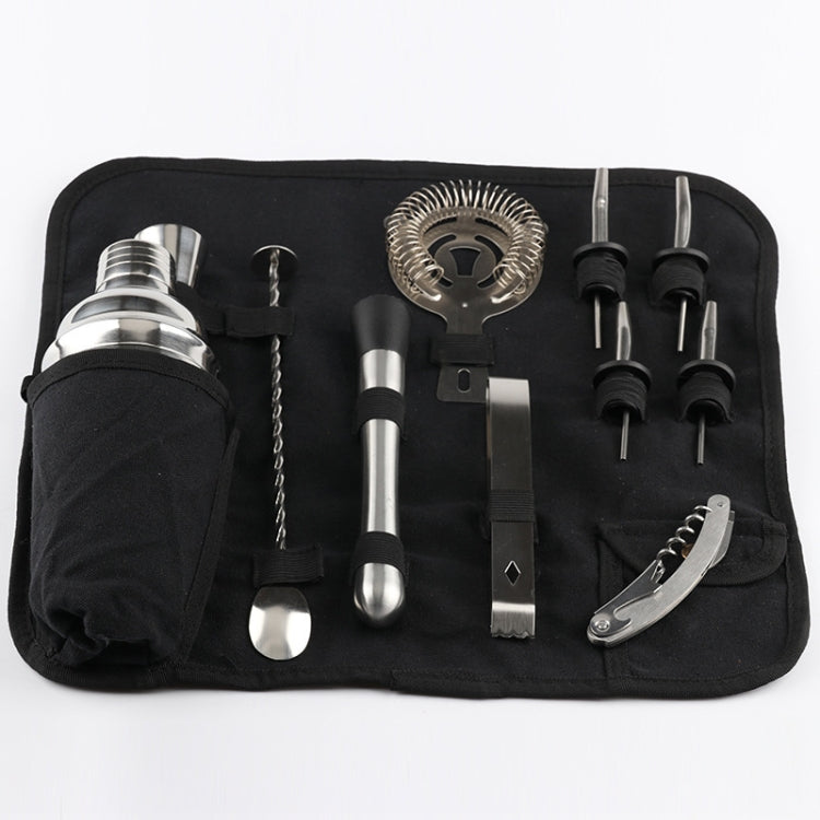 Set di strumenti per shaker per cocktail per vino in acciaio inossidabile 12 in 1 con borsa in tessuto, capacità: 550 ml, 550ml