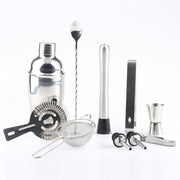 Set di strumenti per shaker per cocktail 11 in 1 in acciaio inossidabile con supporto in legno, capacità: 350 ml, 350ml