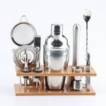 Set di strumenti per shaker per cocktail 11 in 1 in acciaio inossidabile con supporto in legno, capacità: 750 ml, 750ml