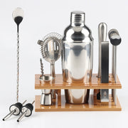 Set di strumenti per shaker per cocktail 14 in 1 in acciaio inossidabile con supporto in bambù, capacità: 750 ml, 750ml, Bamboo