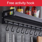 Portaoggetti da parete multifunzione da cucina, 50 cm, con 8 ganci, per riporre i condimenti, 50cm 8 Hooks (Black)