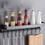 Portaoggetti da parete multifunzione da cucina, 70 cm, con 10 ganci, per riporre i condimenti, 70cm 10 Hooks(Black)