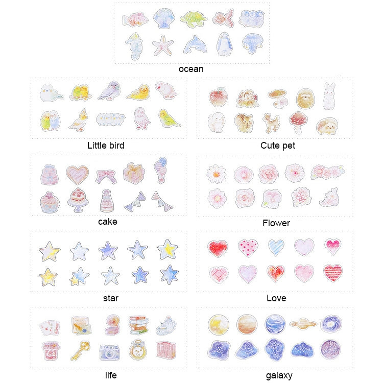 10 confezioni di adesivi creativi in PVC impermeabile, album fai da te, diario, acquerello, adesivo decorativo, consegna casuale, PVC Sticker