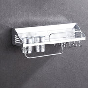 Rack di stoccaggio porta condimenti con bordo in plastica a parete da 50 cm 2 tazze 8 ganci multifunzione da cucina, 50cm Punching Plastic Edge