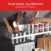 Rack di stoccaggio porta condimenti con bordo in plastica a parete da 50 cm 2 tazze 8 ganci multifunzione da cucina, 50cm Punching Plastic Edge