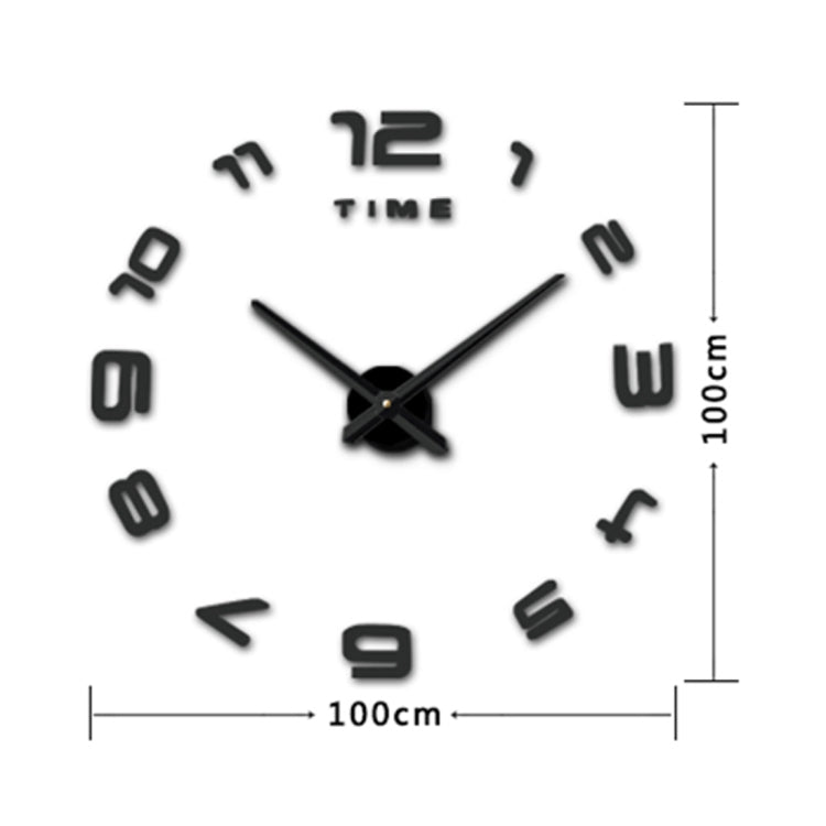 Decorazione della camera da letto Home Office Moderno senza cornice Grande numero Adesivo da parete a specchio 3D fai da te Orologio silenzioso, Dimensioni: 100 * 100 cm, 3M007 (Black), 3M007 (Silver)