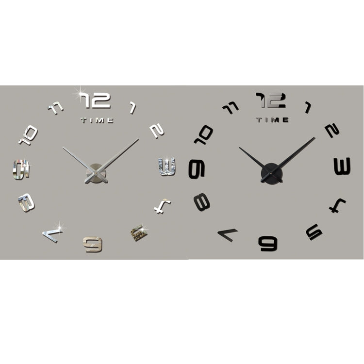 Decorazione della camera da letto Home Office Moderno senza cornice Grande numero Adesivo da parete a specchio 3D fai da te Orologio silenzioso, Dimensioni: 100 * 100 cm, 3M007 (Black), 3M007 (Silver)