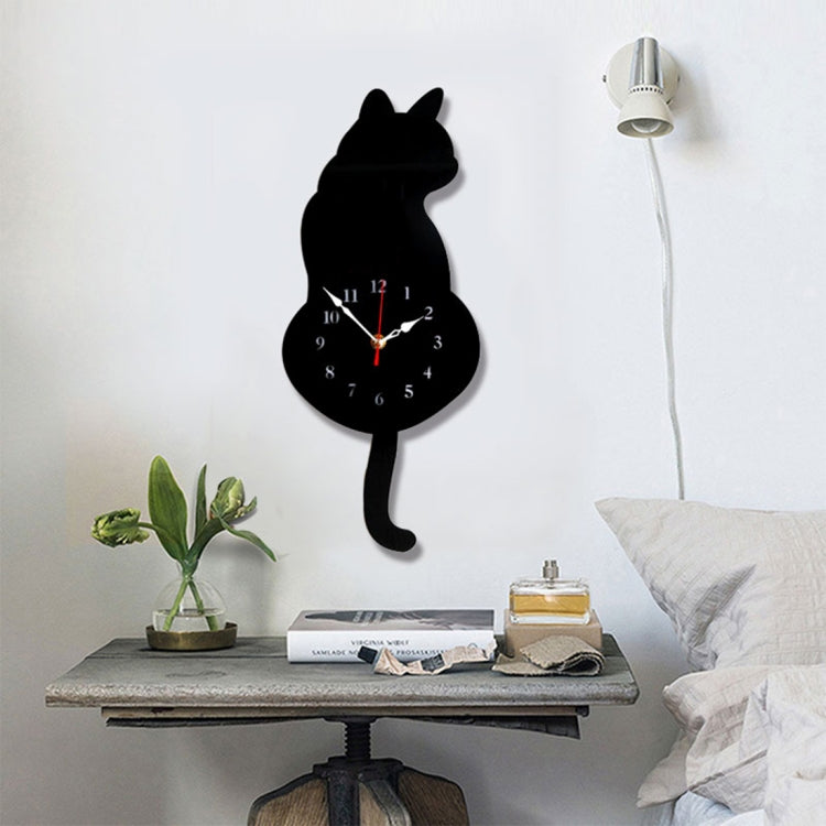 Orologio da parete a forma di gatto a batteria, decorazione per camera da letto, ufficio, 42x18 cm, con code oscillanti