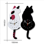 Orologio da parete a forma di gatto a batteria, decorazione per camera da letto, ufficio, 42x18 cm, con code oscillanti