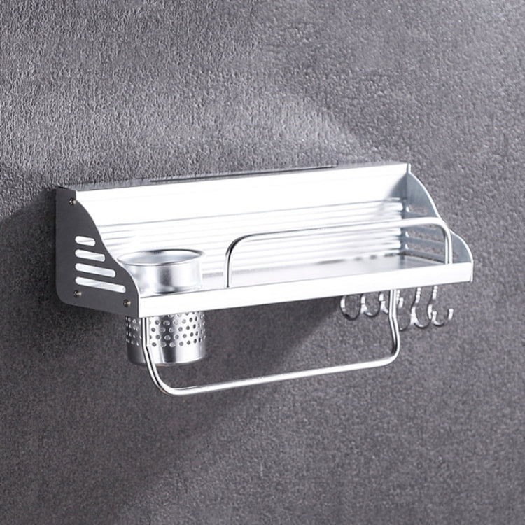 Rack di stoccaggio porta condimenti con bordo in plastica a parete senza punzonatura da cucina multifunzione da 40 cm 1 tazza 6 ganci, 40cm Punching-free Plastic Edge