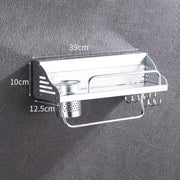 Rack di stoccaggio porta condimenti con bordo in plastica a parete senza punzonatura da cucina multifunzione da 40 cm 1 tazza 6 ganci, 40cm Punching-free Plastic Edge