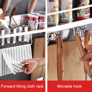 Rack di stoccaggio porta condimenti con bordo in plastica a parete senza punzonatura da cucina multifunzione da 40 cm 1 tazza 6 ganci, 40cm Punching-free Plastic Edge
