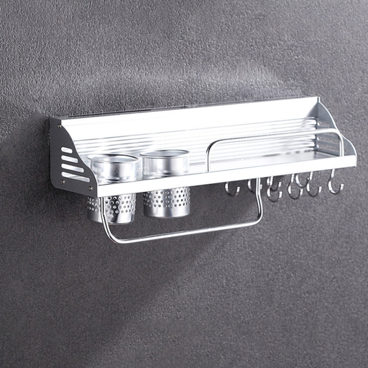 Rack di stoccaggio porta condimenti con bordo in plastica a parete senza punzonatura da cucina multifunzione da 50 cm 2 tazze 8 ganci, 50cm Punching-free Plastic Edge