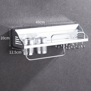 Rack di stoccaggio porta condimenti con bordo in plastica a parete senza punzonatura da cucina multifunzione da 50 cm 2 tazze 8 ganci, 50cm Punching-free Plastic Edge