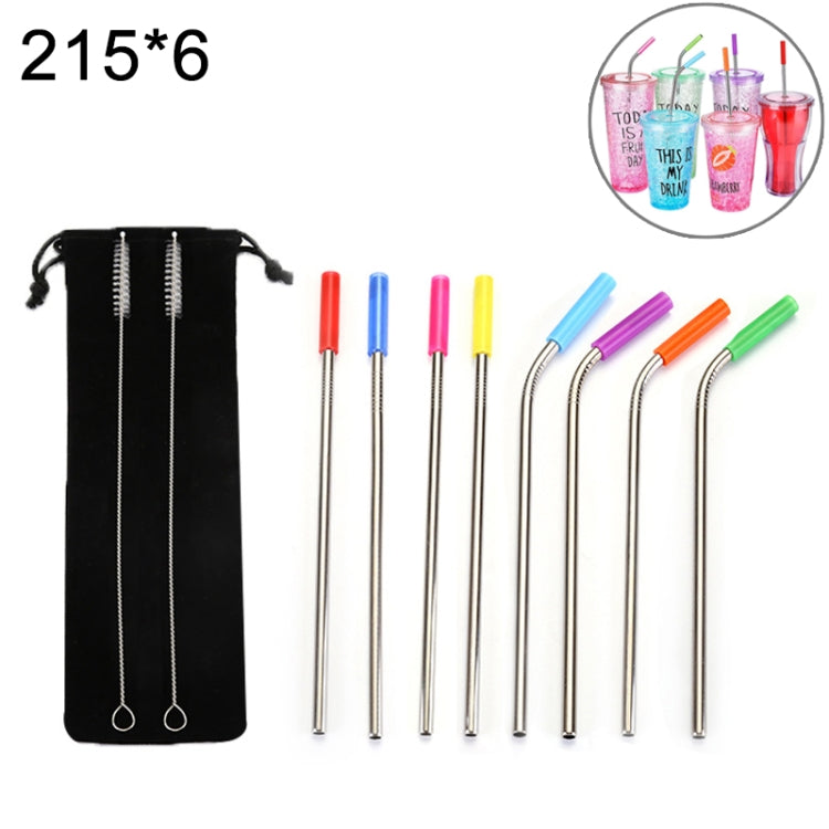 Cannucce in acciaio inossidabile riutilizzabili da 8 pezzi con punte in silicone + kit di spazzole per pulizia da 2 pezzi con borsa in cashmere, 215 * 6 mm, 215*6mm