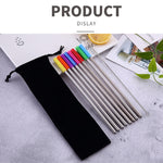 8 pezzi di cannucce in silicone riutilizzabili in acciaio inossidabile + 2 pezzi di kit di spazzole per la pulizia con borsa in cashmere, 266 * 6 mm, 266*6mm