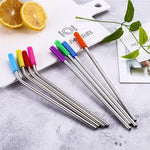 8 pezzi di cannucce in silicone riutilizzabili in acciaio inossidabile + 2 pezzi di kit di spazzole per la pulizia con borsa in cashmere, 266 * 6 mm, 266*6mm