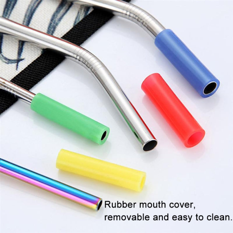 8 pezzi di cannucce in silicone riutilizzabili in acciaio inossidabile + 2 pezzi di kit di spazzole per la pulizia con borsa in cashmere, 266 * 6 mm, 266*6mm