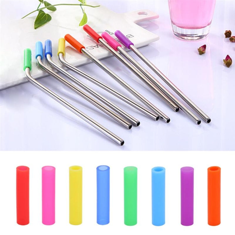8 pezzi di cannucce in silicone riutilizzabili in acciaio inossidabile + 2 pezzi di kit di spazzole per la pulizia con borsa in cashmere, 266 * 6 mm, 266*6mm