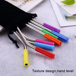 8 pezzi di cannucce in silicone riutilizzabili in acciaio inossidabile + 2 pezzi di kit di spazzole per la pulizia con borsa in cashmere, 266 * 6 mm, 266*6mm
