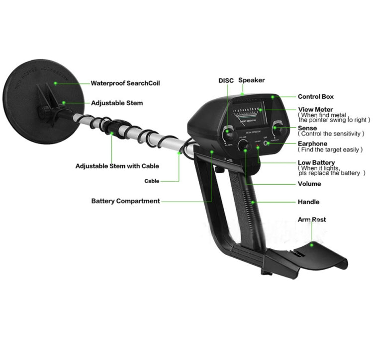 MD4030 Metal Detector sotterraneo, campo di misura: 1-30 cm, MD4030 Black