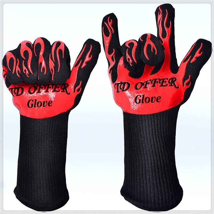 Guanti da barbecue per cottura al forno, resistenti alle alte temperature, in silicone portatile, a 2 strati, resistenti al fuoco, Size: 28-33 cm