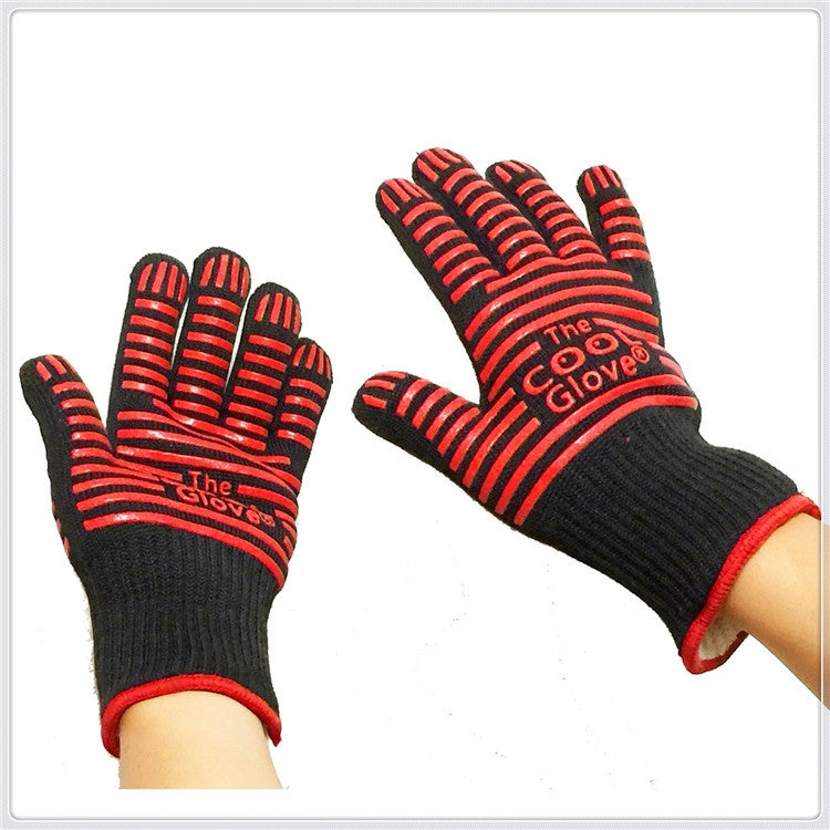 Guanti da barbecue per cottura al forno, resistenti alle alte temperature, in silicone portatile, a 2 strati, resistenti al fuoco, Size: 28-33 cm