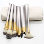 Kit di strumenti per pennelli per trucco di bellezza beige 12 in 1 di alta qualità, dimensioni: 22 * 29 cm