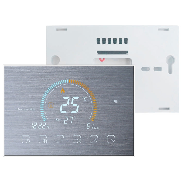 BHT-8000-GCLW-SS Specchio in acciaio inossidabile spazzolato Controllo del riscaldamento della caldaia ad acqua/gas Risparmio energetico e rispetto dell'ambiente Smart Home Display negativo Schermo LCD Termostato ambiente rotondo con WiFi, with WiFi