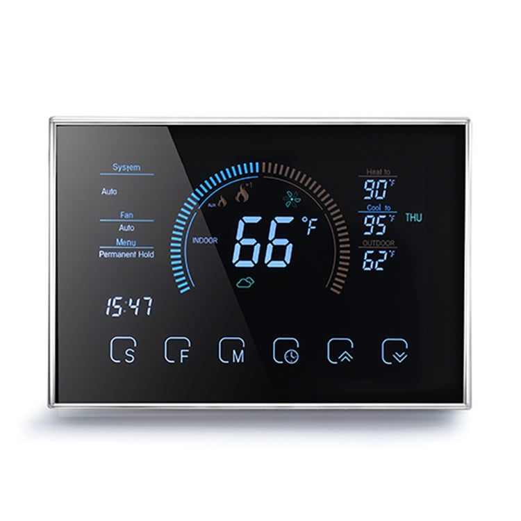 BHP-8000-SS 3H2C Termostato per pompa di calore per casa intelligente, con alloggiamento a specchio spazzolato per ambienti rotondi, senza WiFi, CA 24 V, without WiFi