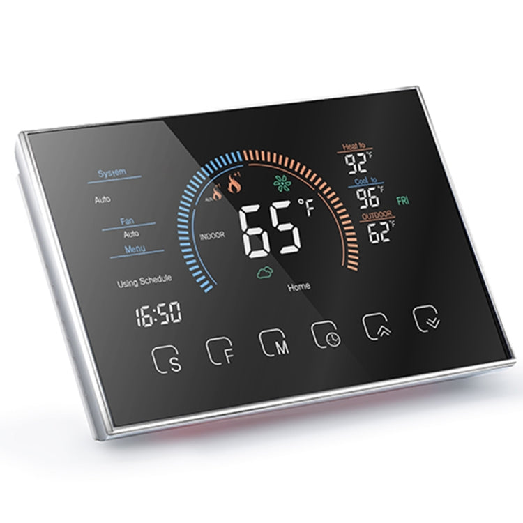 BHP-8000-SS 3H2C Termostato per pompa di calore per casa intelligente, con alloggiamento a specchio spazzolato per ambienti rotondi, senza WiFi, CA 24 V, without WiFi