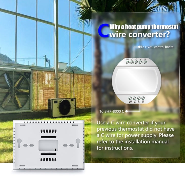 BHP-8000-SS 3H2C Termostato per pompa di calore per casa intelligente, con alloggiamento a specchio spazzolato per ambienti rotondi, senza WiFi, CA 24 V, without WiFi