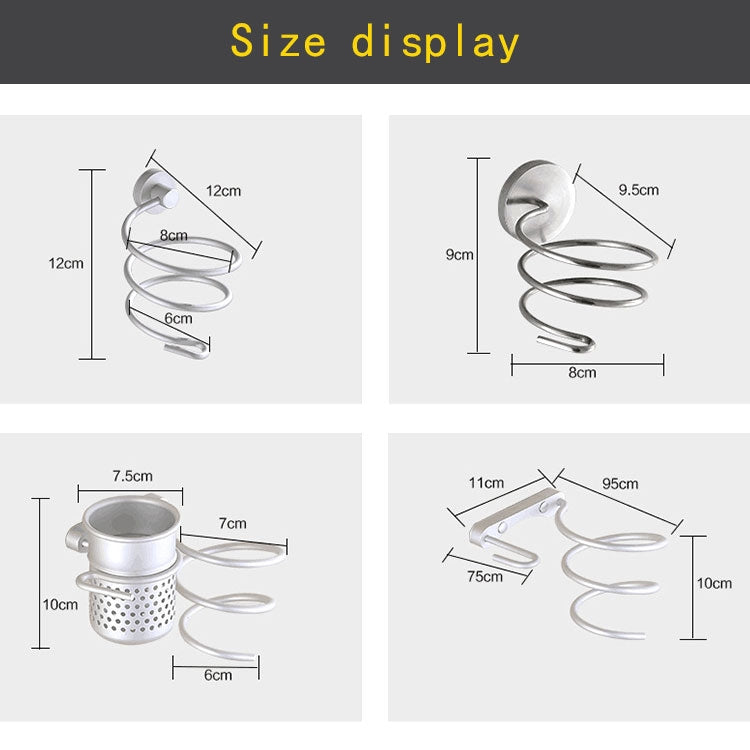 Supporto per asciugacapelli, supporto da parete, supporto per appendiabiti, gancio per organizzatore, staffa a spirale per bagno, Simple Style