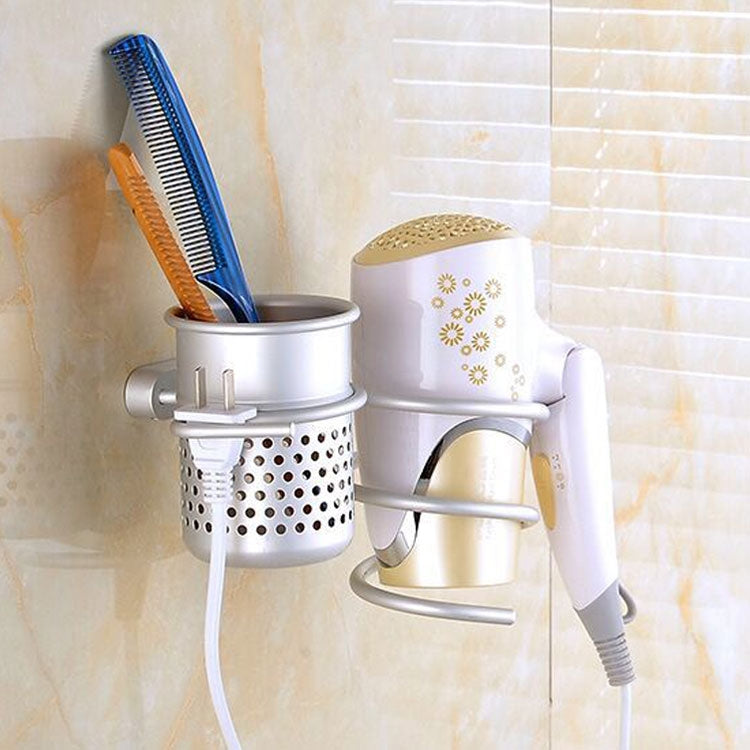 Supporto per asciugacapelli, supporto da parete, supporto per appendiabiti, gancio per organizzatore, staffa a spirale per bagno, With Mesh Holder