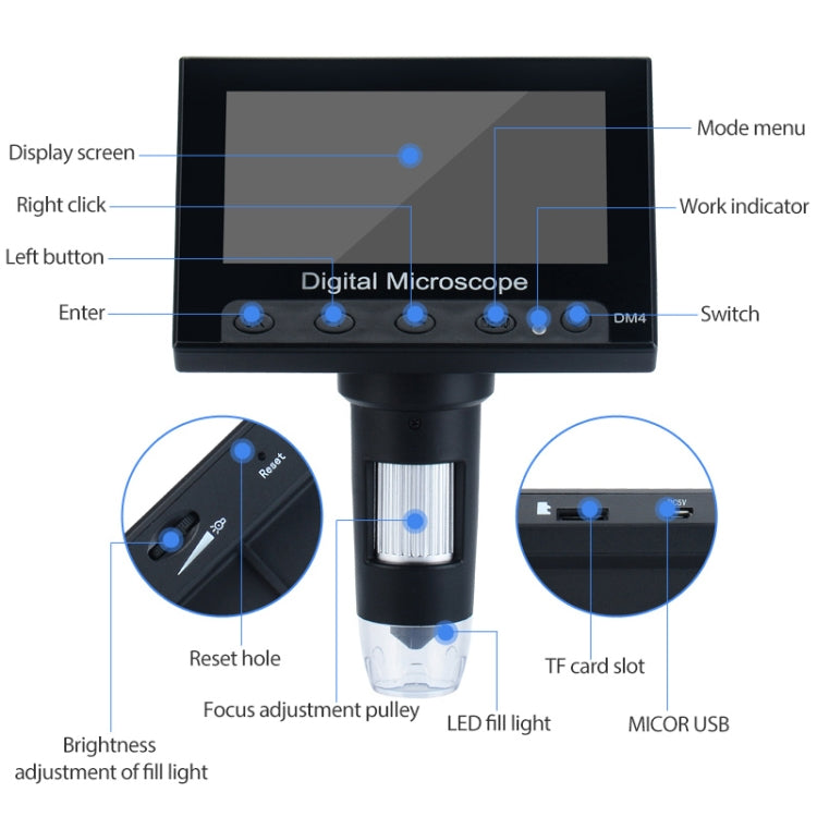 4.3 inch 720P HD Industrial Digital Microscope
