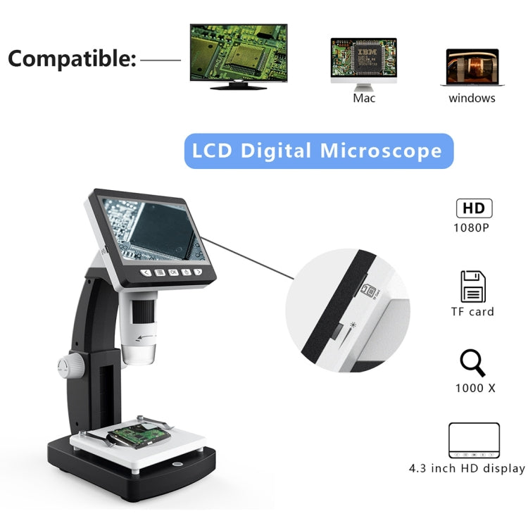 inskam306 Microscopio digitale HD con schermo da 4,3 pollici e porta HDMI 1080P, inskam306