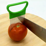 Utensili da cucina per aghi per carne con supporto per taglierina per cipolle in acciaio inossidabile, Orange, Green, Blue, White